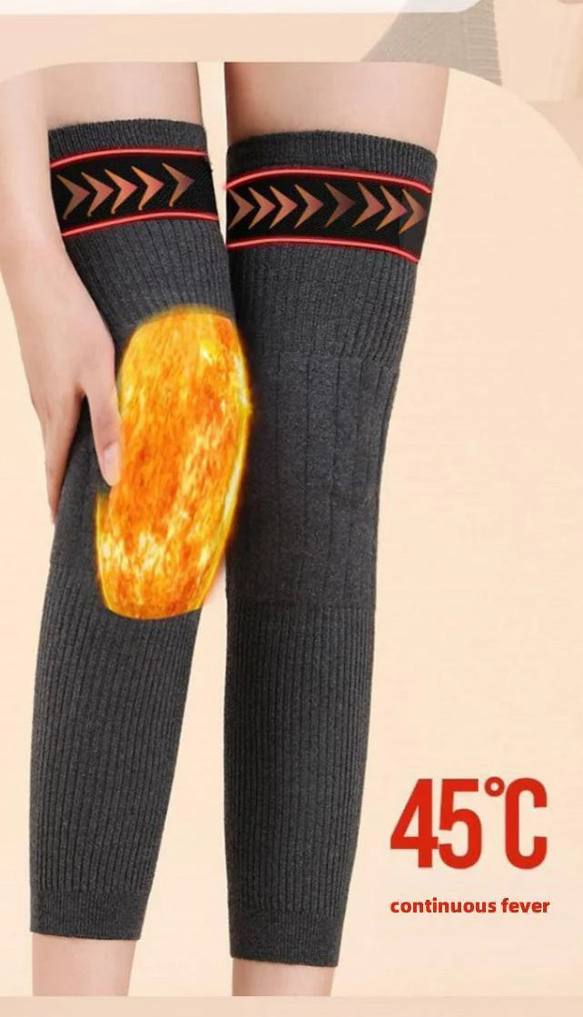 Leg warmers with gold velvet straps on a beige background