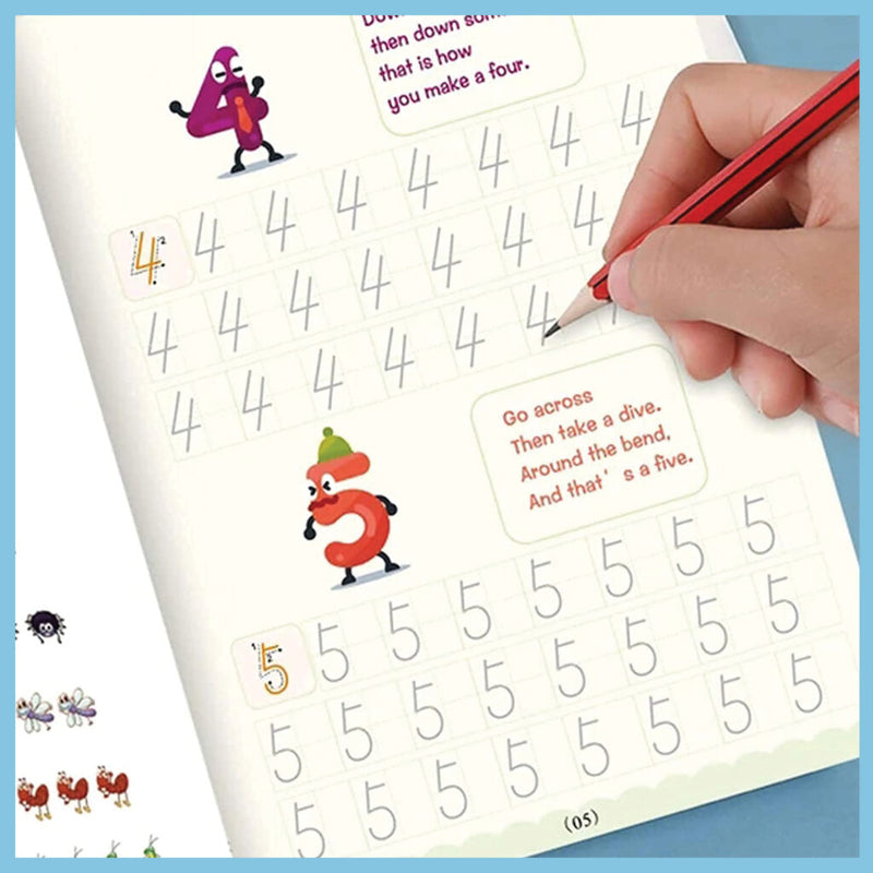 Magic Practice Copybook Set (4 Books + 10 Refills + 1 Pen) – Reusable Handwriting & Drawing Learning Kit for Kids