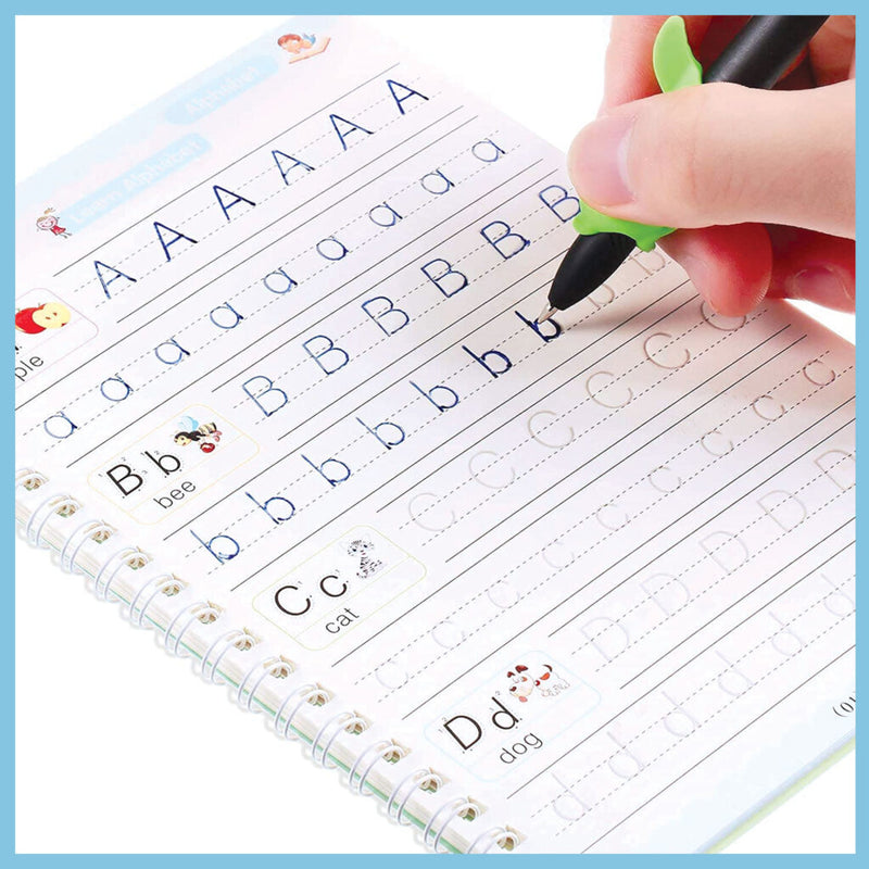 Magic Practice Copybook Set (4 Books + 10 Refills + 1 Pen) – Reusable Handwriting & Drawing Learning Kit for Kids