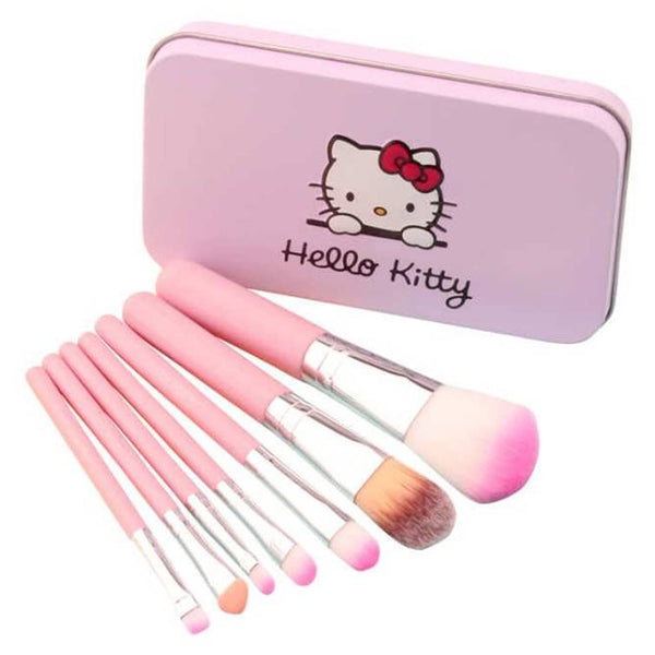 Hello Kitty 7-Piece Makeup Brush Set | Soft Synthetic Bristles | Cute & Portable Brushes for Face, Eyes & Lips | Perfect Gift for Makeup Lovers & Beginners