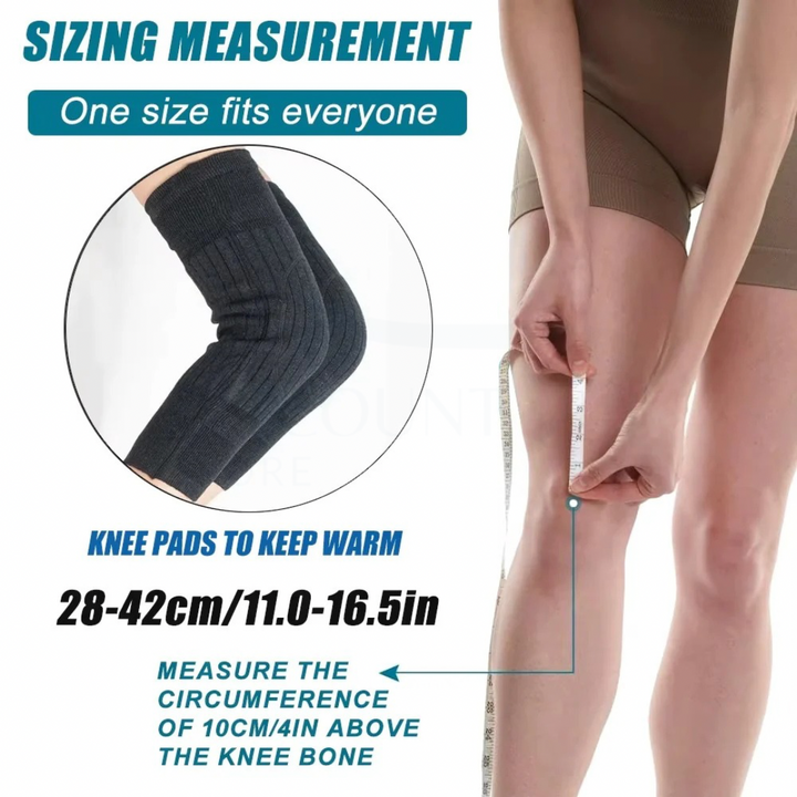Knee  warmer pads with sizing measurement guide on a white background